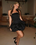 Violette Bubble Hem Mini Dress - Black