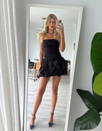 Violette Bubble Hem Mini Dress - Black