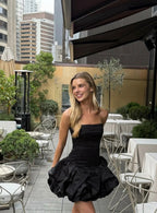 Violette Bubble Hem Mini Dress - Black