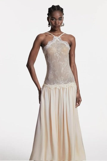 Innovare Denim - Cadwalader Lace Floral Ruch Maxi Dress