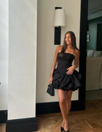 Violette Bubble Hem Mini Dress - Black