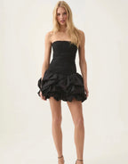Violette Bubble Hem Mini Dress - Black