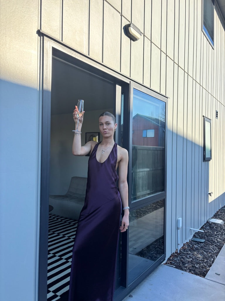 Shona Joy Savanna Racer Maxi Dress in Plum