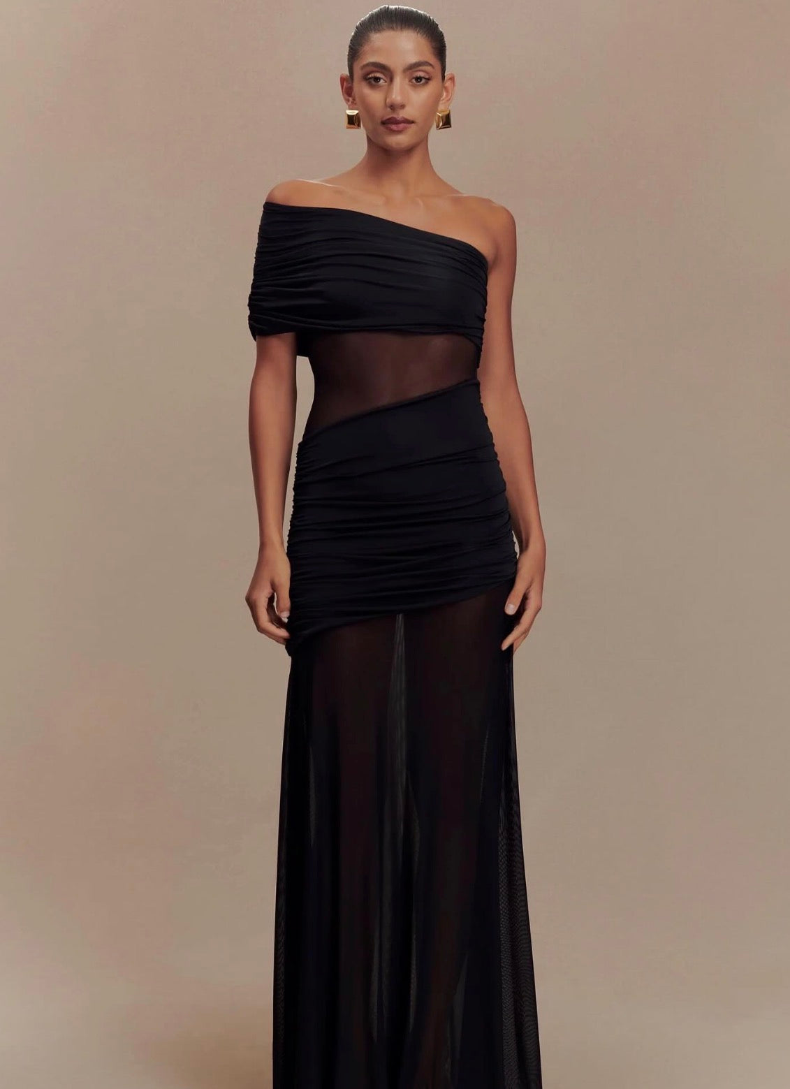 Dallas One Shoulder Mesh Maxi Dress