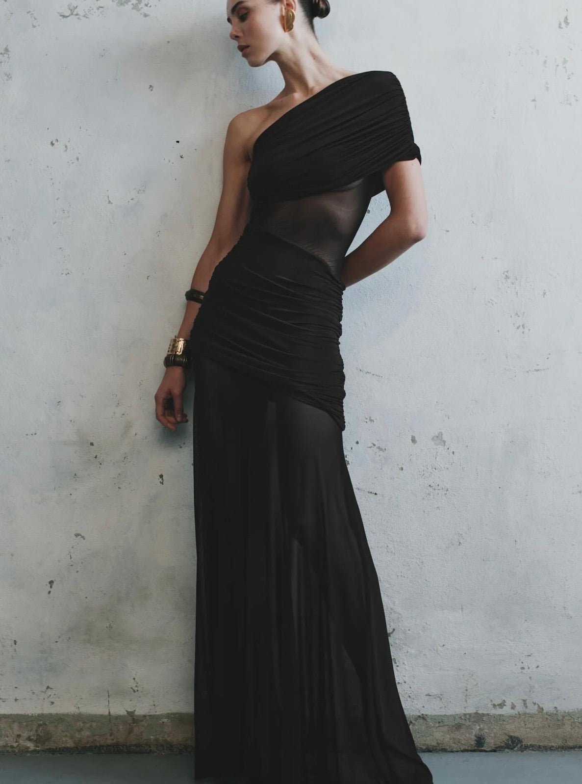 Dallas One Shoulder Mesh Maxi Dress