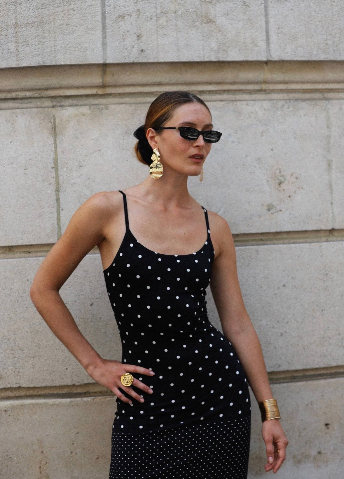 With Harper Lu Slip Dress in Black Polka