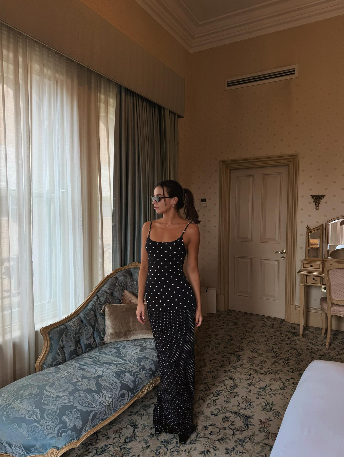 With Harper Lu Slip Dress in Black Polka